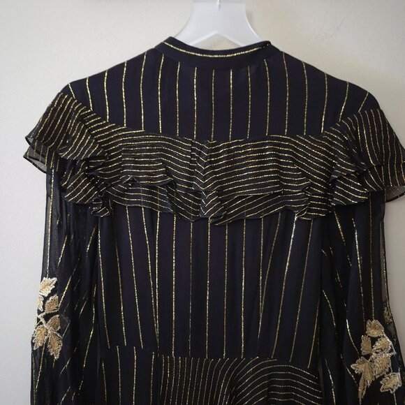 NWT Rococo Sand black & gold metallic fibre floral embroidered maxi dress, S - Picture 6 of 9